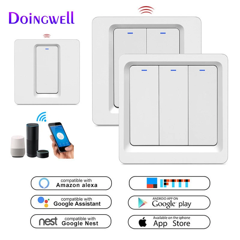 Voice Control Wifi Smart Switch Wireless Remote Control Light Switch 3 Gang 3 Way With Indicator Light EU Standard Wall Switch