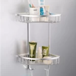 Wall mount bathroom hardware dual tiers aluminium corner shelf bath shower corner basket