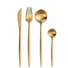 Wedding Royal Luxury Matte Gold Plated 304 Stainless Steel Knife Spoon Fork Silverware Flatware Cutlery Set