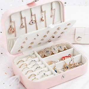 White Portable Travel Jewelry Case for Earrings Rings Necklaces Double Layer Jewelry Display Holder