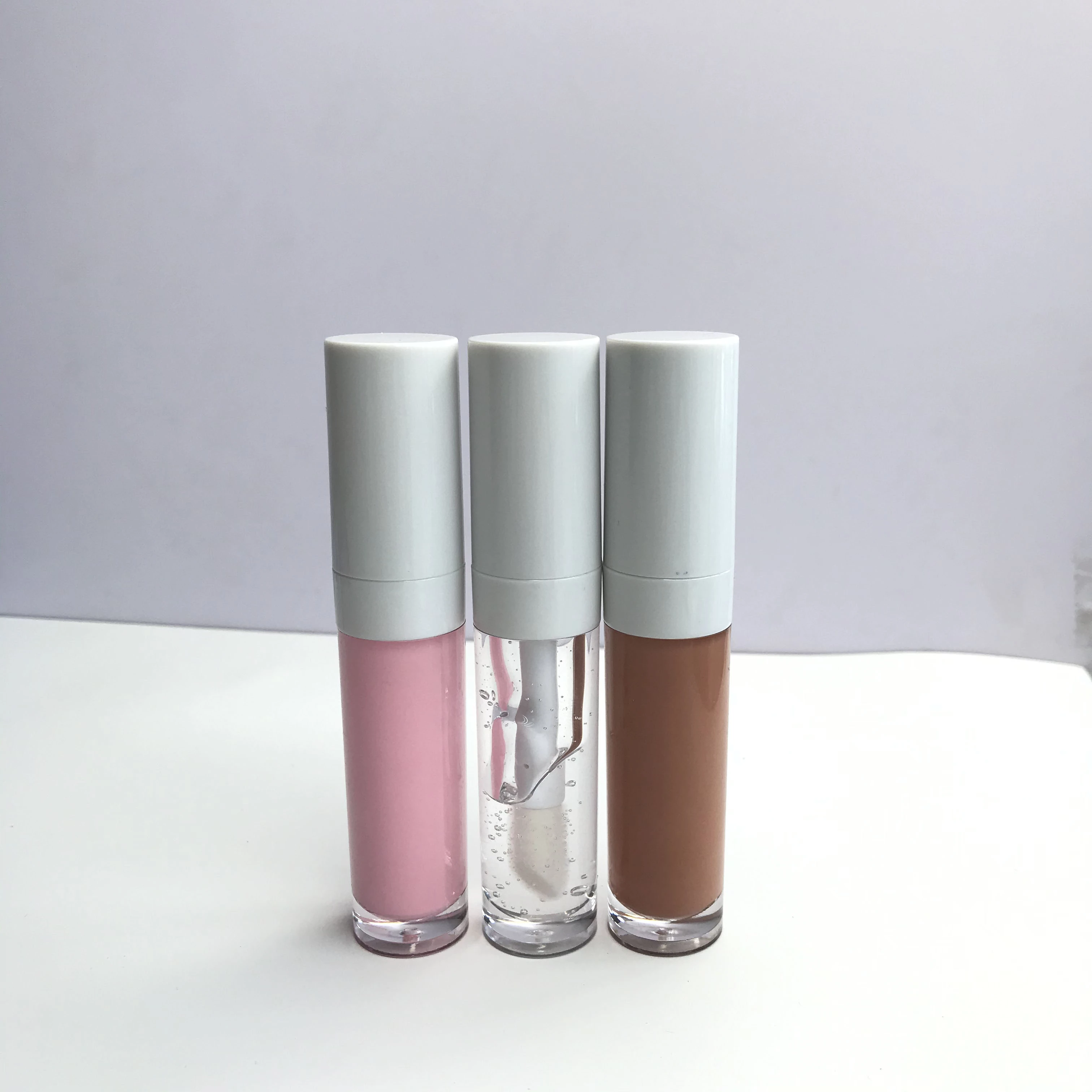 White wand lipgloss tubes big brush nude pink brown clear shimmer lip gloss custom logo