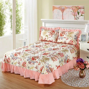 wholesale 100% cotton angel 3d floral printed wedding frill quilted embroidery skirted bedspreads bed spread coverlet set