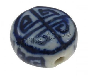 wholesale china Blue and White ceramic disk beads for jewelry making hand drawing 16x8mm 753532