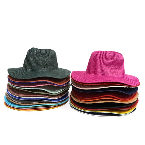 Wholesale Custom 31 colors Plain Blank Straw Hat Custom Solid Color Wide Brim Panama Hat Travel Outdoor Beach Sunshade Beach hat