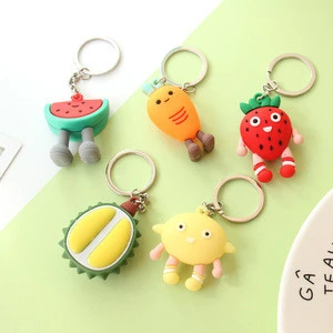 Wholesale cute PVC Keychain custom soft pvc keychains cartoon fruit family doll car key chain gift