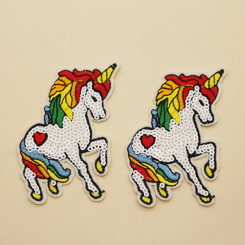 wholesale fashion high quality sequin unicorn embroidered patches for kids clothes