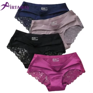 Wholesale ice silk girls panties sexy lace seamless plus size women underwear brief