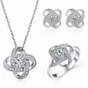 Wholesale Luxury Cubic Zirconia Necklace Womens Bridal Wedding  925 Sterling Silver Jewelry Set