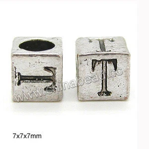 Wholesale metal alphabet beads, Zinc alloy cube alphabet bead