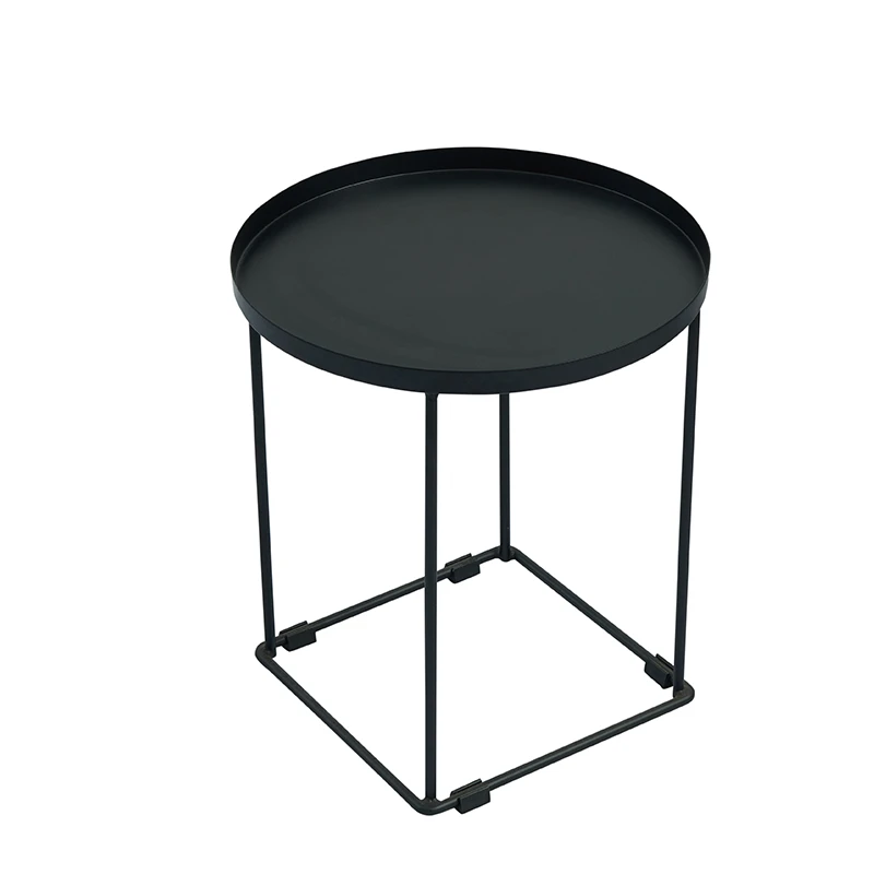 Wholesale Small Outdoor Indoor Round Iron Black Metal Tray Sofa Side Table Coffee Table
