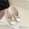Wholesale Summer Half Shoes Womens Mules Casual Slippers with Gold Metal Decoration for Women Outdoor Shoes