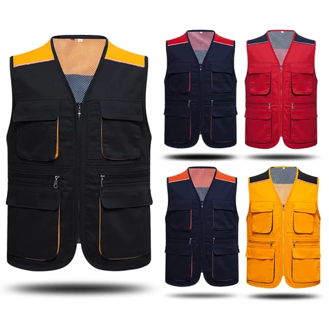 Winter multi-pocket cargo fisherman vest cotton logo vest fishing camping outdoor vest