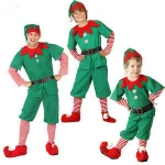 Women Men Children Christmas Santa Claus Costume Kids Adults Family Green Elf Cosplay Costumes Carnival for Party