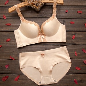 Women Sexy Embroidery Lace Lingerie Underwear and Push Up Half Cup Padded Bra and Briefs Set