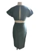 Women&#39;s suede v-neck dress with low back and waist