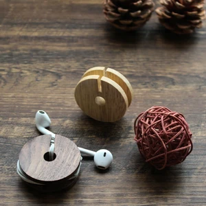 Wood earphone cable holder, round wood earphone cable winder
