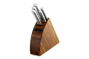 Wooden 6pc Knife Block Set with Built-in Sharpener Acacia Wood Knife Holder