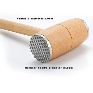 Wooden Meat Hammer/Meat Beating Graining hammer with Metal Tooth Double side using