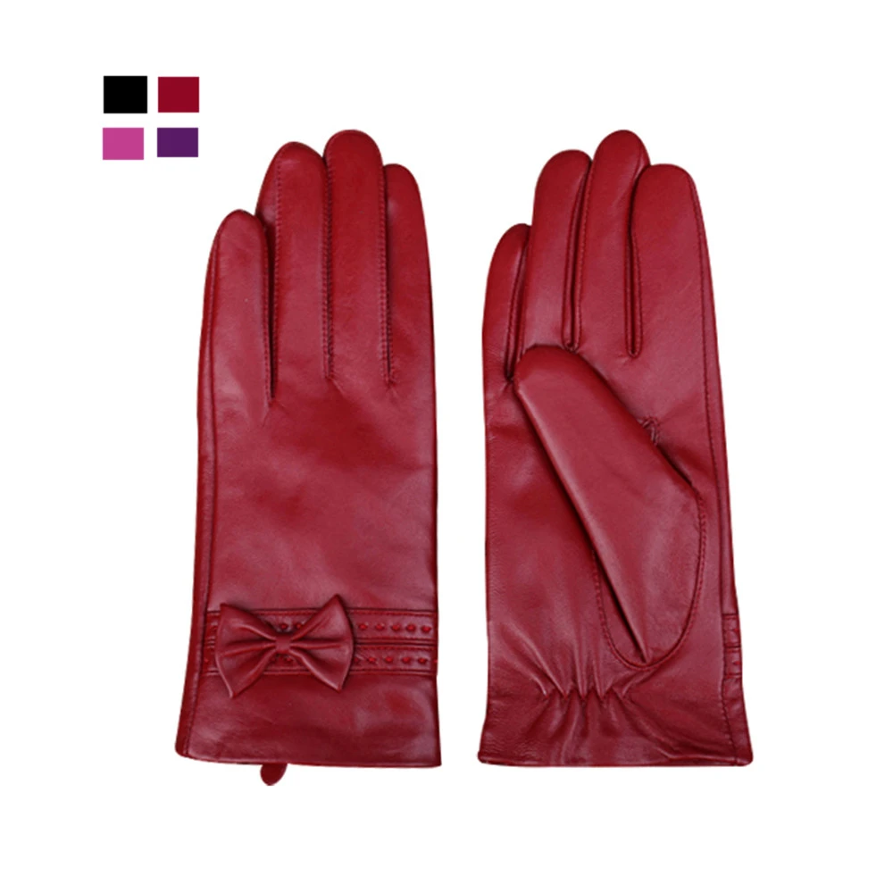 WS2023 Ladies leather glove fashion winter warm lining driving biker Mou sheepskin leather gloves for women