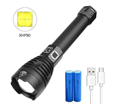 XHP90 Led 3 Modes Dimmable, Usb Rechargeable, Zoomable, with Power Display, Portable Outdoor Hiking Camping flashlight