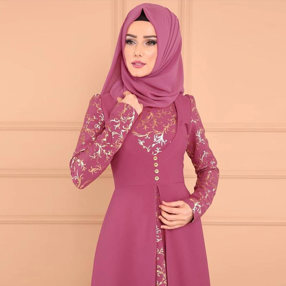 Zakiyyah A008 Islamic Clothing Turkish Abaya With Golden Printing Design Muslim Women Dress In Dubai