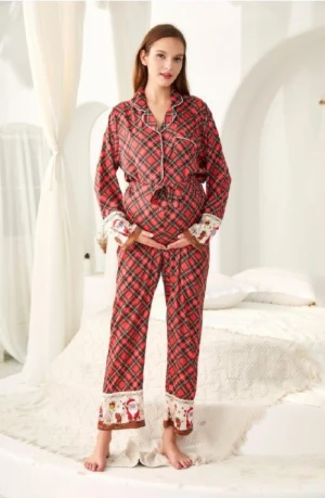 Papa Mama Merry Christmas Loungewear Matching Christmas Pregnant Family Silk Green Pajamas Set