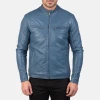 Sleek Blue Leather Jacket - Premium Sheep Lappa Leather