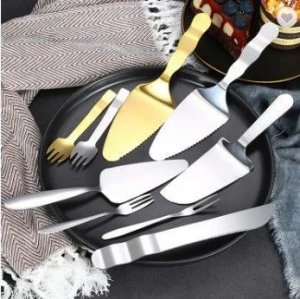 New Style Stainless Steel Wedding Cake Knife Fork Pizza Cutter Cake Tools