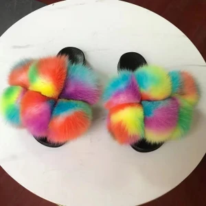 2021 new fox fur ball slippers fox fur slippers fur slides