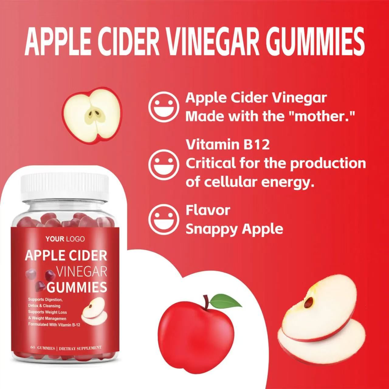 Visual Reference: Buy Apple Cider Vinegar Gummies With Vitamin B12 B6 Gummies