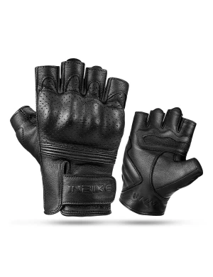 INBIKE Fingerless Motorcycle Gloves Summer Breathable Goatskin Leather Wear Resistant Hard Knuckle