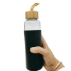 500ml BPA-free Drinking Insulated Glass Silicone Drinking Water Bottle with Silicone Sleeve Bamboo Lid