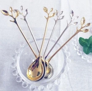 1 PCS Vintage Exquisite Branch Shape Small Coffee Spoon Royal Style Flatware for Snacks Kitchen Dining Bar Mini Dessert Spoon
