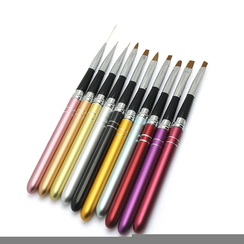 10 Colors Nail Art Brush Set Cooper Metal Handle Polish Acrylic Nail Brushes