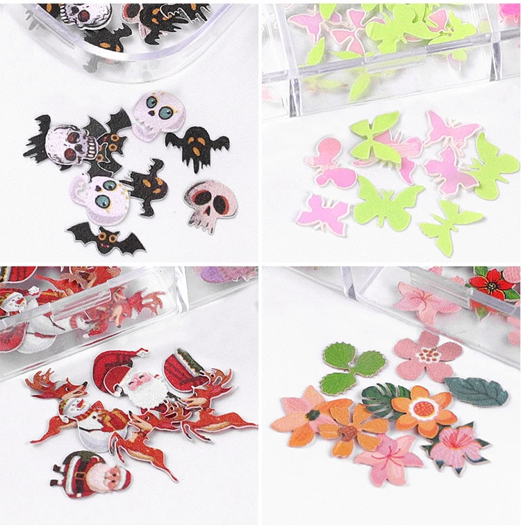 12 Grid/Case Colorful 3D Flower Butterfly Sticker Slider Daisy Mixed Designs Manicure Nail Art Decoration
