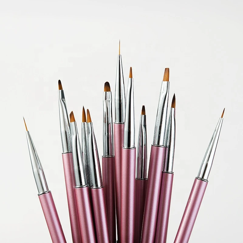 12 PCS Pink Color Nail Art Products Cheap Paint Gel Brush Acrylic Brushes Nail Brush Tool Set