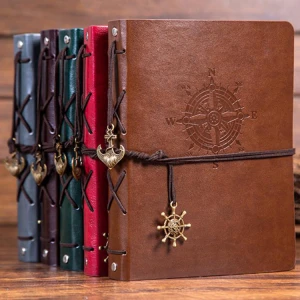 18*22cm PU Compass Scrapbook Pattern 60 Pages Vintage Journal Handmade Diary Embossed Red Leather Photo Album DIY
