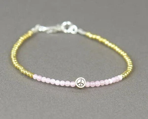184 gold plated copper beads rose quartz peace sign bracelet jewelry
