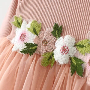 1PC Flower Girls Fashion Knitted Dresses Cute Infant Baby Long Sleeve Pink White Tutu Ball Gown Dress 0-3Y