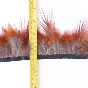 2-3.2 Inch(5-8 cm) Nature  Red Pheasant Feather Trims Fringe With Satin Ribbon Sewing Crafts Costumes Decoration