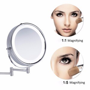 2-Face Dual Arm Extend Living room led round mirror furniture for makeup