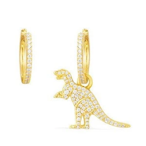 2018 fashion fine jewelry 925 sterling silver jewelry diamond asymmetric dinosaur earrings sterling silver earrings 925
