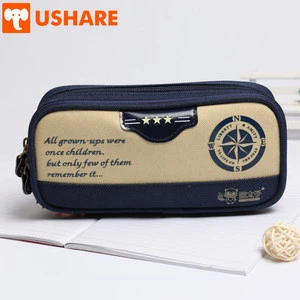 2018 high quality double layer double zipper 6 cm thickness big capacity classic canvas School Pencil Case
