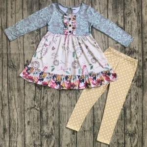2019 New Fashion Baby Girl Clothing Sets Two Piece Yellow Polka Dot Pants Outfit Girl