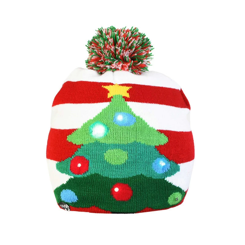 2020 New Winter Festival Xmas Party Pompom Led Hats Kids Led Light-up Caps Women Led Christmas Knitted Beanies Hat
