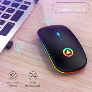 2020 Rechargeable 2.4Ghz Optical Gaming Wireless Mouse A2 Silent Mute LED Colorful Lights Computer