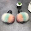 2021 Custom comfortable fox fur indoor and outdoor women plush slippers
