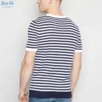 2021 New Fashion  Blue stripe knit t-shirt mens regular fit stripe print crew neck t shirt with ribbed hem