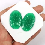22x36mm Natural Green Onyx Loose Gemstone Top Quality Oval Carved Cabochon Flatback Shape Handmade Gemstone