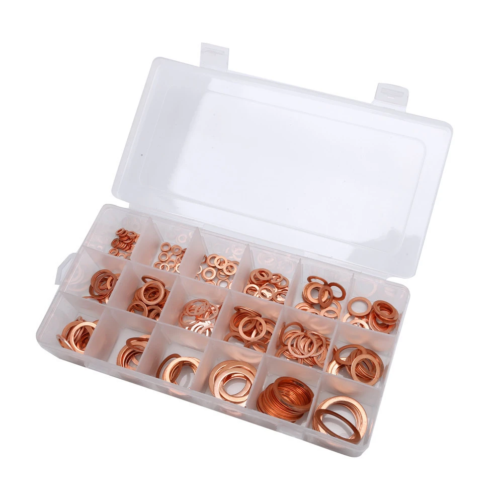 280pcs 1mm / 1.5mm Thickness O Ring Seal Copper Header Gaskets Washer Assortment Kits M5 M6 M8 M10 M12 M14 M16 M20